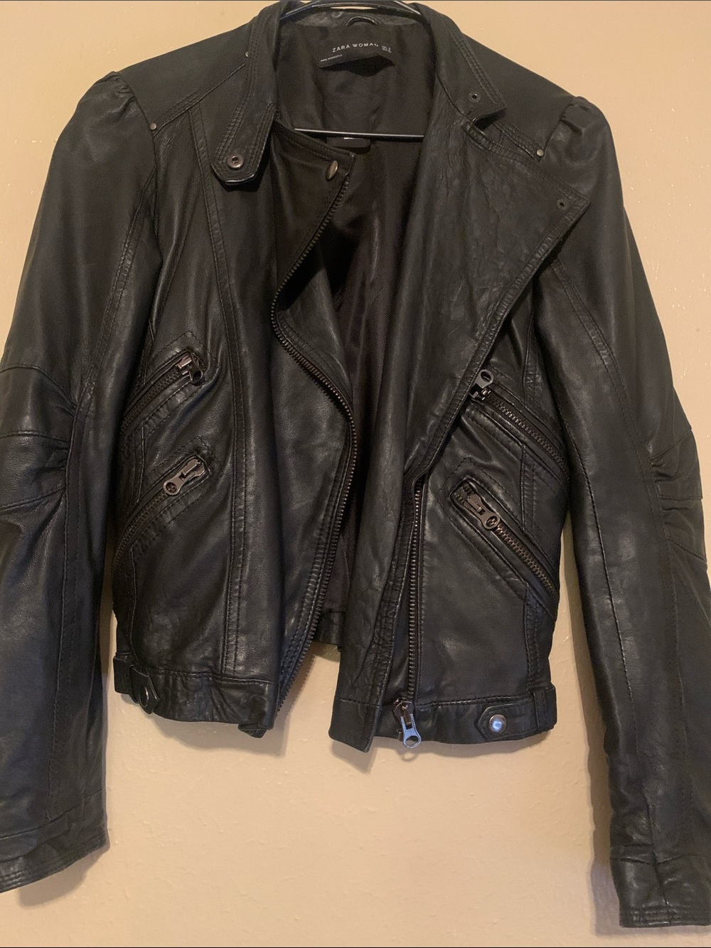 Zara Black 100% Leather Moto Jacket (M)